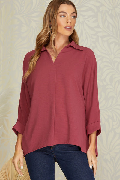 3/4 Sleeve Collared Top